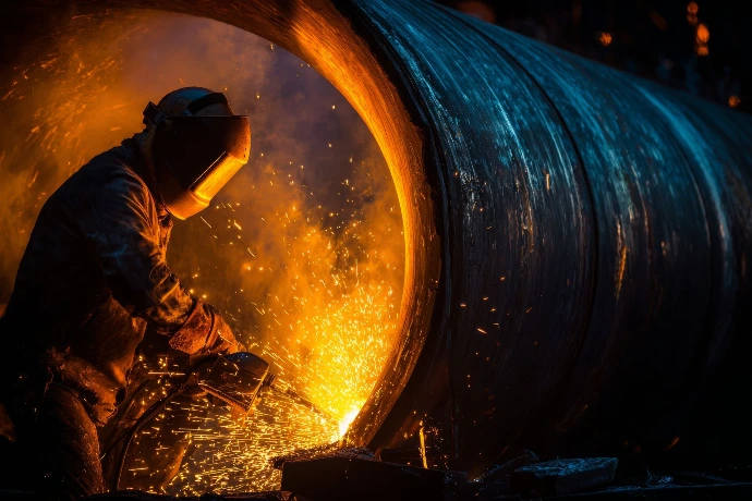 Inspección de calidad en vigas y estructuras de acero industriales mediante ensayos no destructivos NDT para el sector siderúrgico.